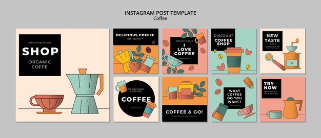 Plantilla de publicaciones de instagram de café dibujada a mano