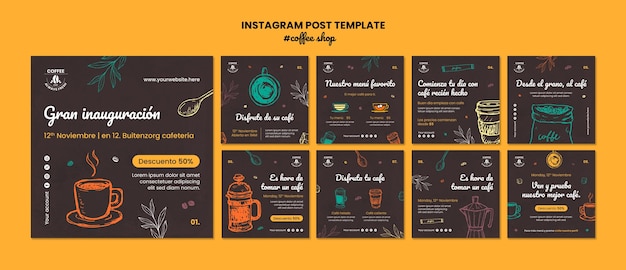 PSD gratuito plantilla de publicaciones de instagram de cafetería