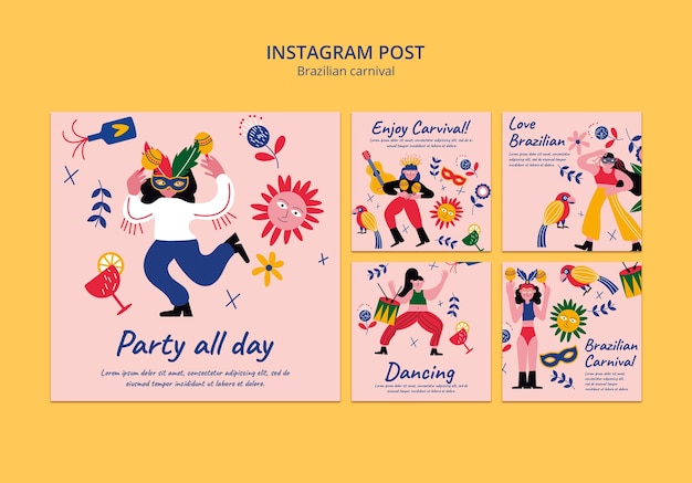 PSD gratuito plantilla de publicaciones de instagram de carnaval brasileño