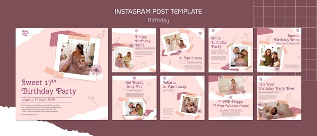 Plantilla de publicaciones de instagram de celebración de cumpleaños