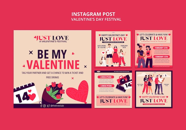 PSD gratuito plantilla de publicaciones de instagram de celebración del día de san valentín