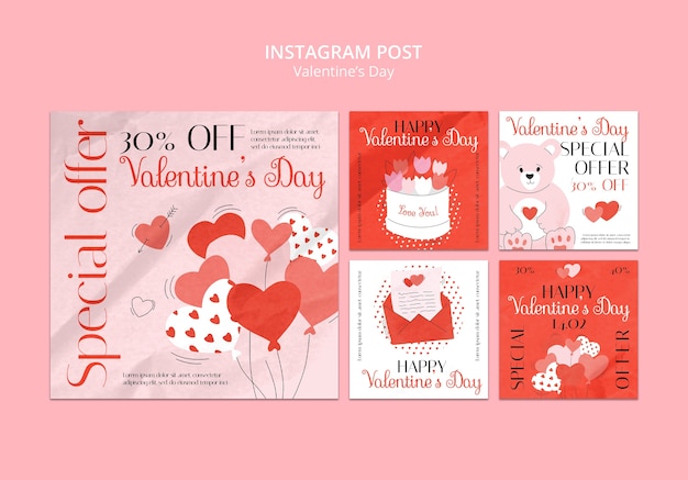 PSD gratuito plantilla de publicaciones de instagram de celebración del día de san valentín