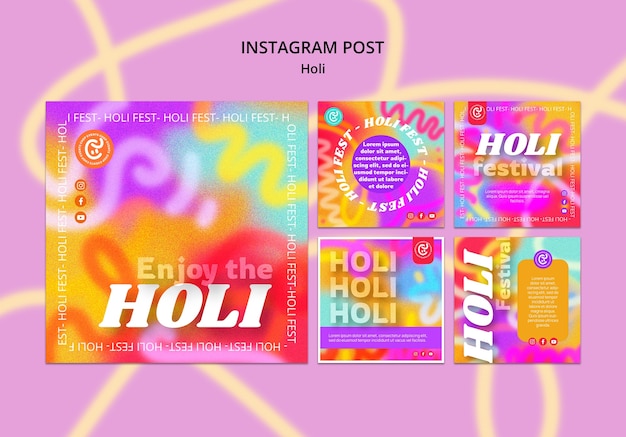 PSD gratuito plantilla de publicaciones de instagram de celebración del festival holi