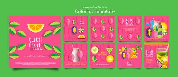 PSD gratuito plantilla de publicaciones de instagram coloridas de comida de diseño plano