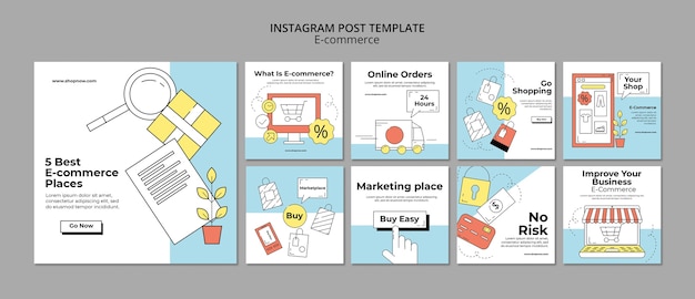 Plantilla de publicaciones de instagram de comercio electrónico dibujada a mano