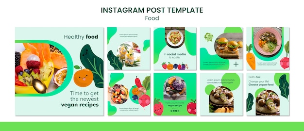 Plantilla de publicaciones de instagram de comida deliciosa de diseño plano