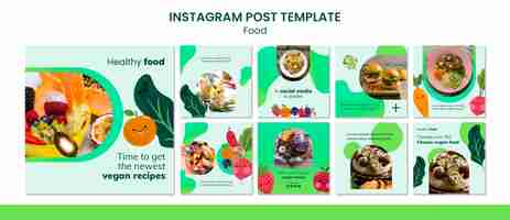 PSD gratuito plantilla de publicaciones de instagram de comida deliciosa de diseño plano