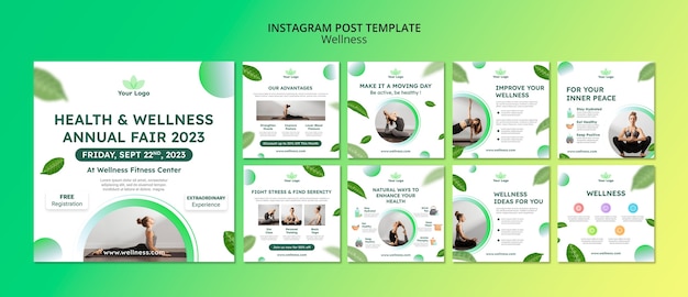 PSD gratuito plantilla de publicaciones de instagram de concepto de bienestar