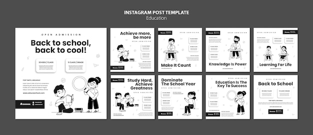 PSD gratuito plantilla de publicaciones de instagram de concepto de educación