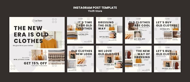 PSD gratuito plantilla de publicaciones de instagram de concepto de tienda de segunda mano