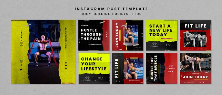 PSD gratuito plantilla de publicaciones de instagram de culturismo de textura