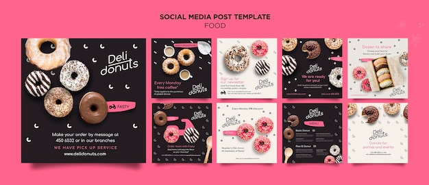 PSD gratuito plantilla de publicaciones de instagram de deliciosas donas