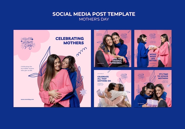 PSD gratuito plantilla de publicaciones de instagram del día de la madre de diseño plano