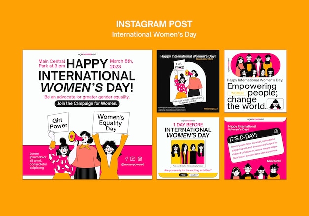 PSD gratuito plantilla de publicaciones de instagram del día de la mujer de diseño plano