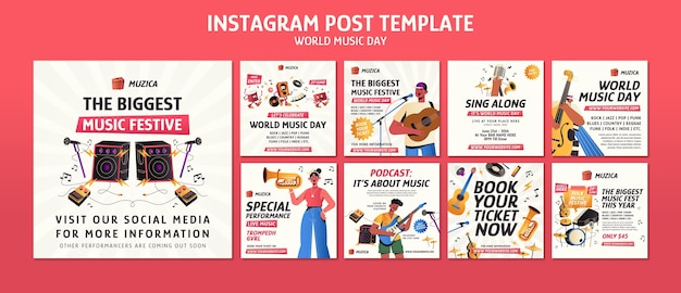 PSD gratuito plantilla de publicaciones de instagram del día mundial de la música