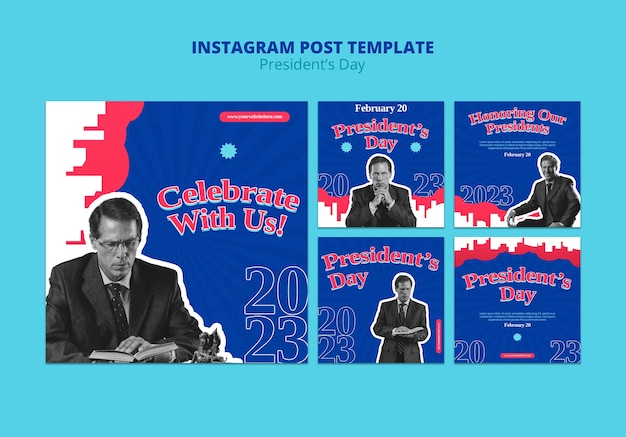 PSD gratuito plantilla de publicaciones de instagram del día de los presidentes de diseño plano