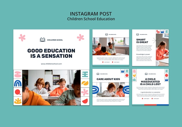 PSD gratuito plantilla de publicaciones de instagram de educación escolar para niños