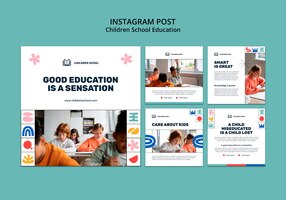 PSD gratis plantilla de publicaciones de instagram de educación escolar para niños