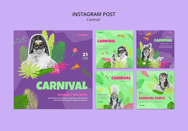PSD gratuito plantilla de publicaciones de instagram de entretenimiento de carnaval