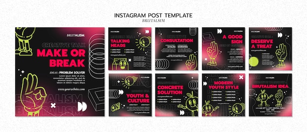 PSD gratuito plantilla de publicaciones de instagram de estilo brutalismo