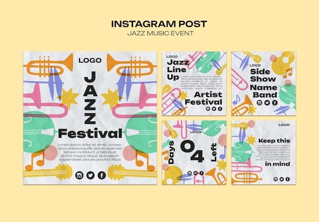 Plantilla de publicaciones de instagram de festival de música