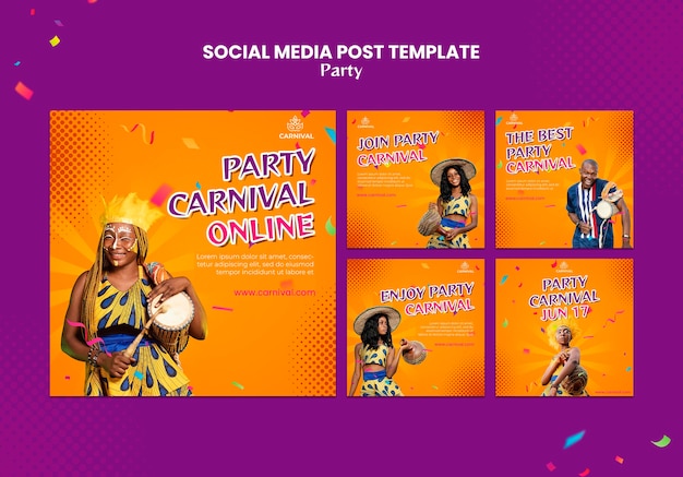PSD gratuito plantilla de publicaciones de instagram de fiesta de carnaval