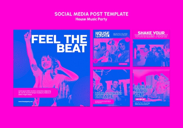 PSD gratuito plantilla de publicaciones de instagram para fiestas de música house