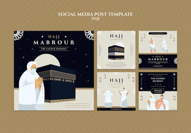 Plantilla de publicaciones de instagram de hajj de diseño plano