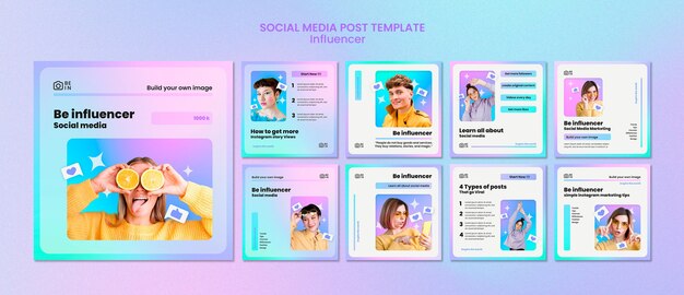 Plantilla de publicaciones de instagram de influencer gradiente