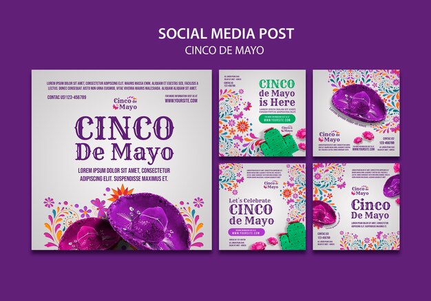 Plantilla de publicaciones de instagram realista del cinco de mayo