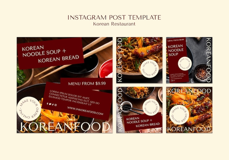 PSD gratuito plantilla de publicaciones de instagram de restaurante coreano