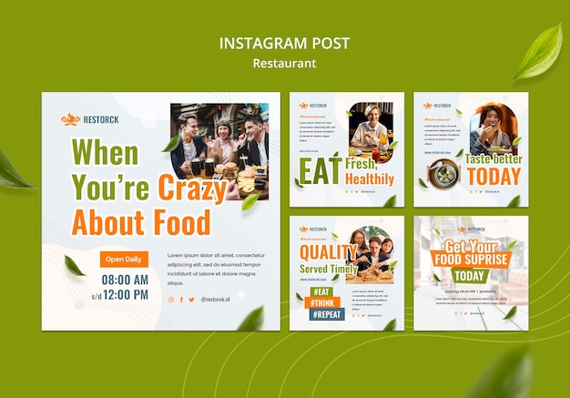 PSD gratuito plantilla de publicaciones de instagram de restaurante de diseño plano