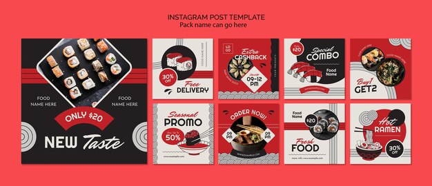 Plantilla de publicaciones de instagram de restaurante japonés
