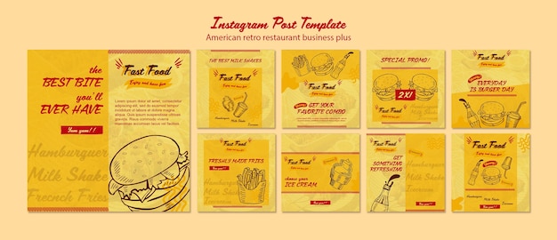 PSD gratuito plantilla de publicaciones de instagram de restaurante retro americano