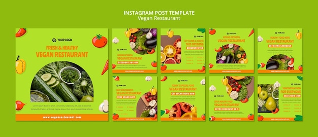 Plantilla de publicaciones de instagram de restaurante vegano