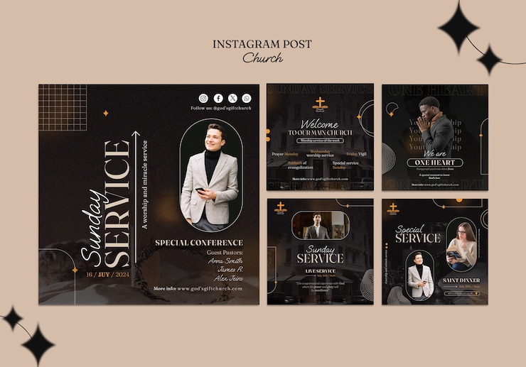 PSD gratuito plantilla de publicaciones de instagram del servicio de la iglesia