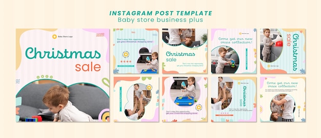 Plantilla de publicaciones de instagram de tienda de bebés de diseño plano