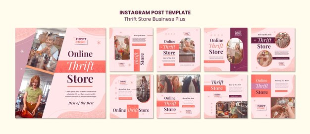 Plantilla de publicaciones de instagram de tienda de segunda mano de diseño plano