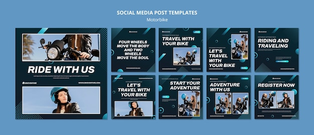 PSD gratuito plantilla de publicaciones de instagram de viajes en moto degradado