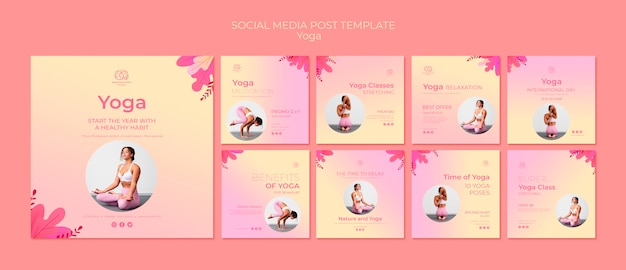 PSD gratuito plantilla de publicaciones en redes sociales de clases de yoga