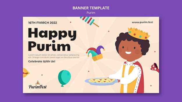 PSD gratuito plantilla de purim de diseño plano