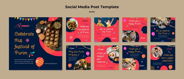 PSD gratuito plantilla de purim de diseño plano