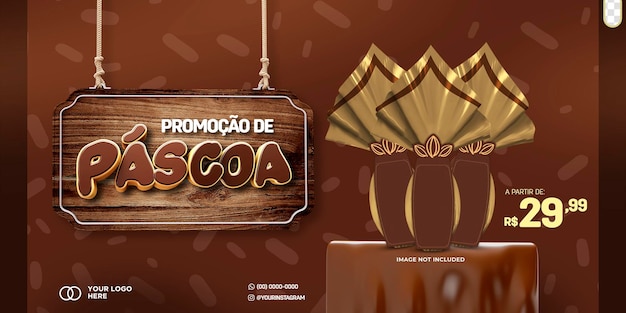 PSD gratuito plantilla de redes sociales de pascua en portugués 3d render para campaña de sorteo de brasil pascoa en brasil