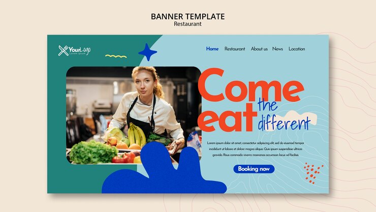 PSD gratuito plantilla de restaurante colorido de diseño plano