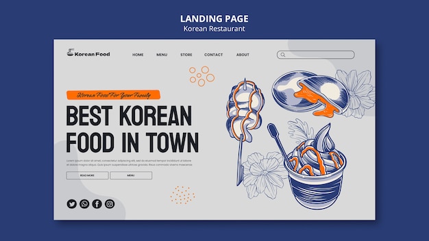 PSD gratuito plantilla de restaurante coreano de diseño plano