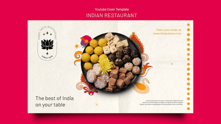 PSD gratuito plantilla de restaurante indio de diseño plano