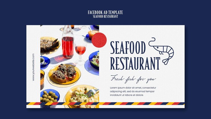 PSD gratuito plantilla de restaurante de mariscos de diseño plano