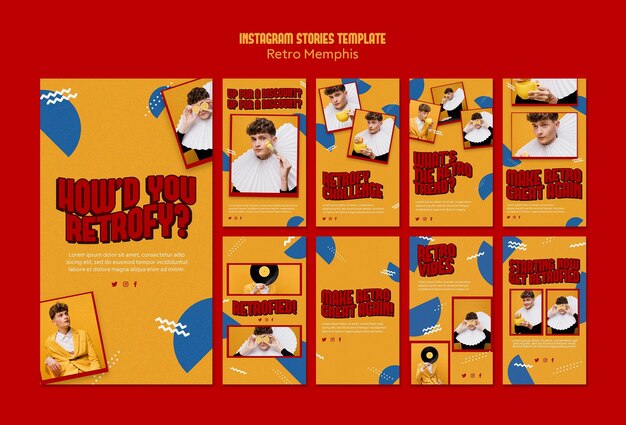 Plantilla retro de historias de instagram de memphis