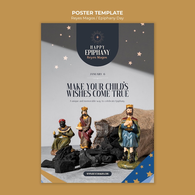 PSD gratuito plantilla de reyes magos de diseño plano
