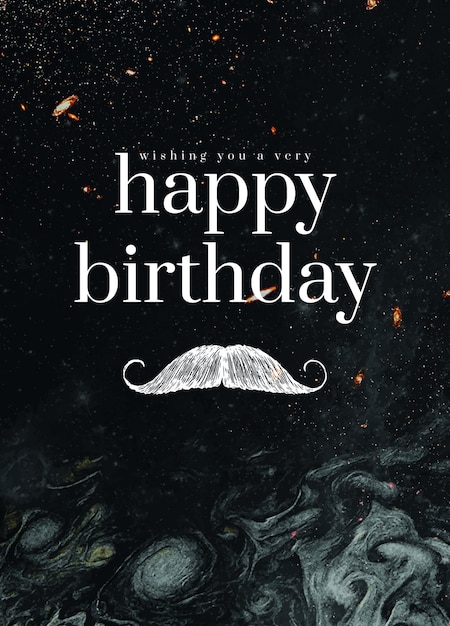 Plantilla de saludo de cumpleaños de caballero psd con ilustración de bigote